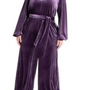 Eloquii Purple Velvet Jumpsuit